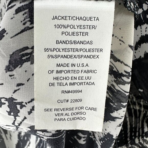 R&M Richards Sheer Jacket Top Open Cardigan Fringe Abstract Print Black Cream - Picture 8 of 8